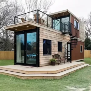 2 story shipping container home with rooftop