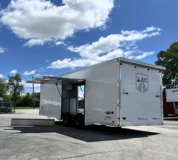 enclosed atc car trailer 2025 24ft. aluminum rom 450 w/large escape door 4874 enclosed atc car trailer 2025 24ft. aluminum rom 450 w/large escape door 4874