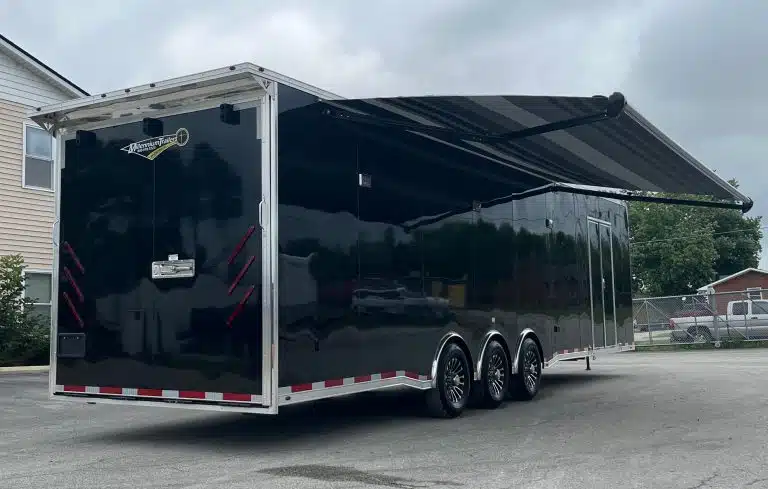 Enclosed Car Trailer 2025 34ft. Platinum w/Large Corner Bathroom, Electric Awning, & More! 0177